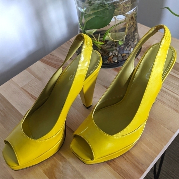 aldo Bright Yellow Platform Peep Toe Slingbacks 37 - Picture 3 of 8